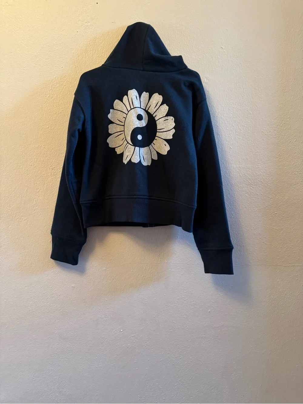 SO Kids Zip-Up Hoodie - Navy Blue -Yin Yang Daisy Graphic - Girls Size XS (6/6X)